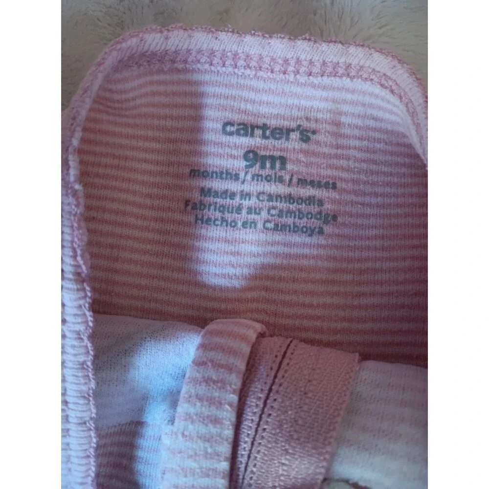 pajama 9 months Carters Girl baby white Pink Stripe Fox sleeper infant sleepwear
